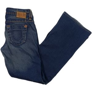 True Religion Jeans Size 31. Button Fly Low Rise Flare Thick Stitch